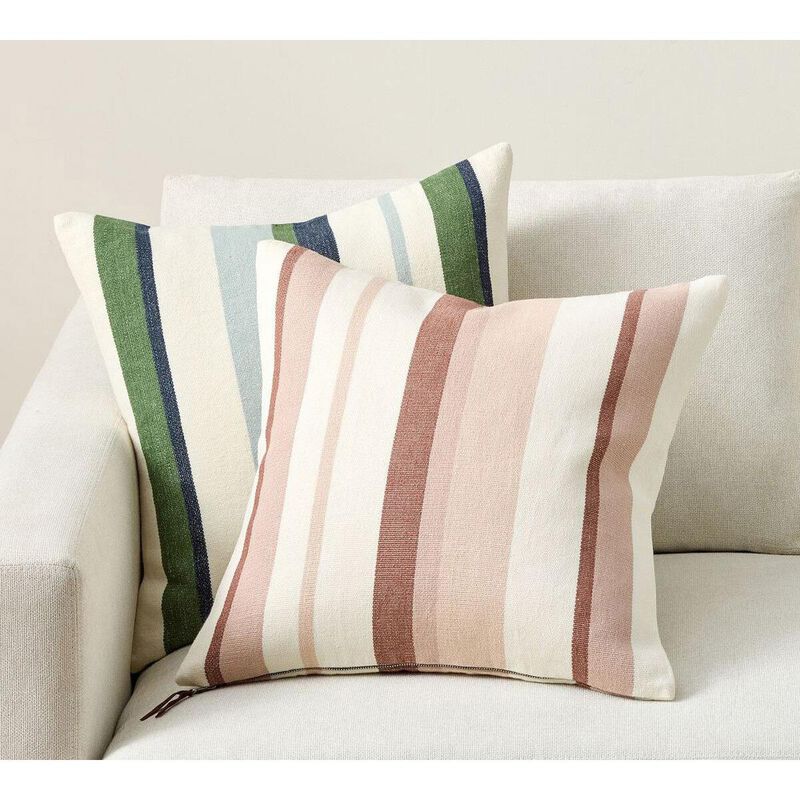 Pottery Barn Everyday Linen Striped Cushion Cover 53cm Rosewood image number 2